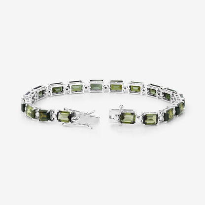 Pulsera de oro blanco de 14 quilates con turmalina verde genuina de 19,04 quilates y diamantes blancos