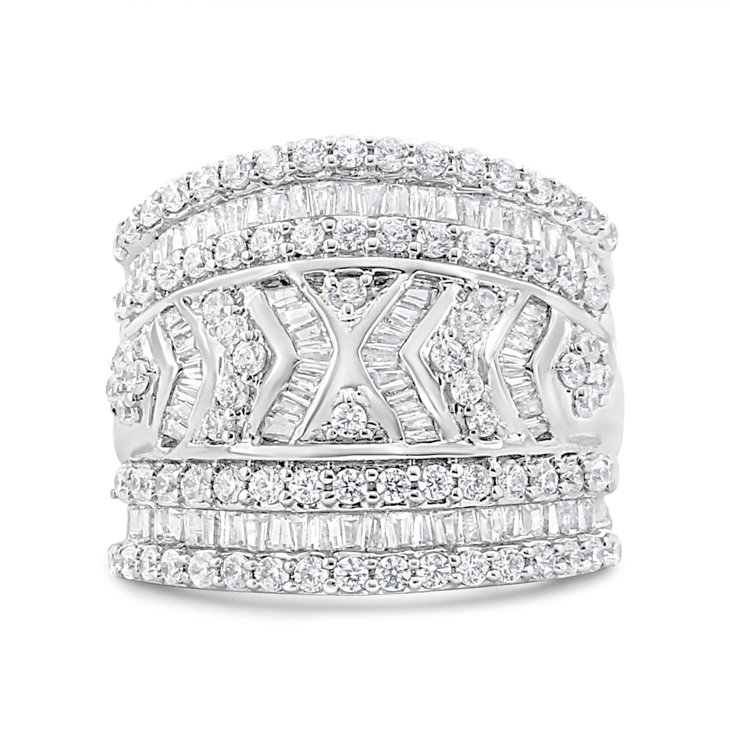 Anillo de banda de varias filas con borde de diamantes de 2,0 quilates de plata de ley .925 (color J-K, claridad I3) - Talla 7