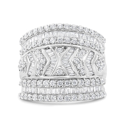Anillo de banda de varias filas con borde de diamantes de 2,0 quilates de plata de ley .925 (color J-K, claridad I3) - Talla 7