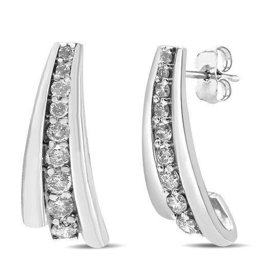 Pendientes de aro (Huggie) de plata de ley .925 con diamantes redondos de 1 quilate (claridad I2-I3, color I-J)