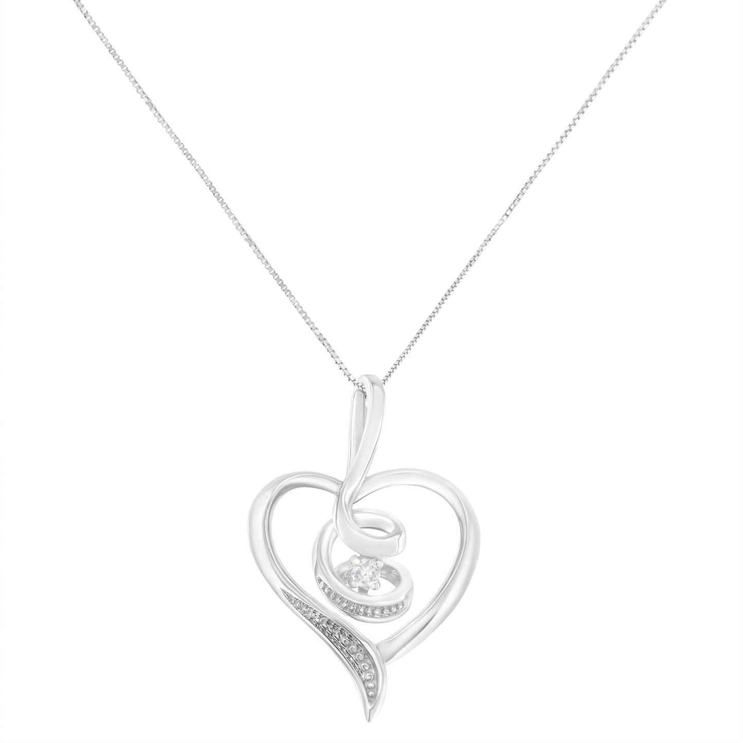 Collar con colgante de corazón abierto con diseño de remolino de diamante redondo de oro blanco de 10 quilates y 0,03 quilates de Espira (color I-J, claridad I2-I3), 45,72 cm