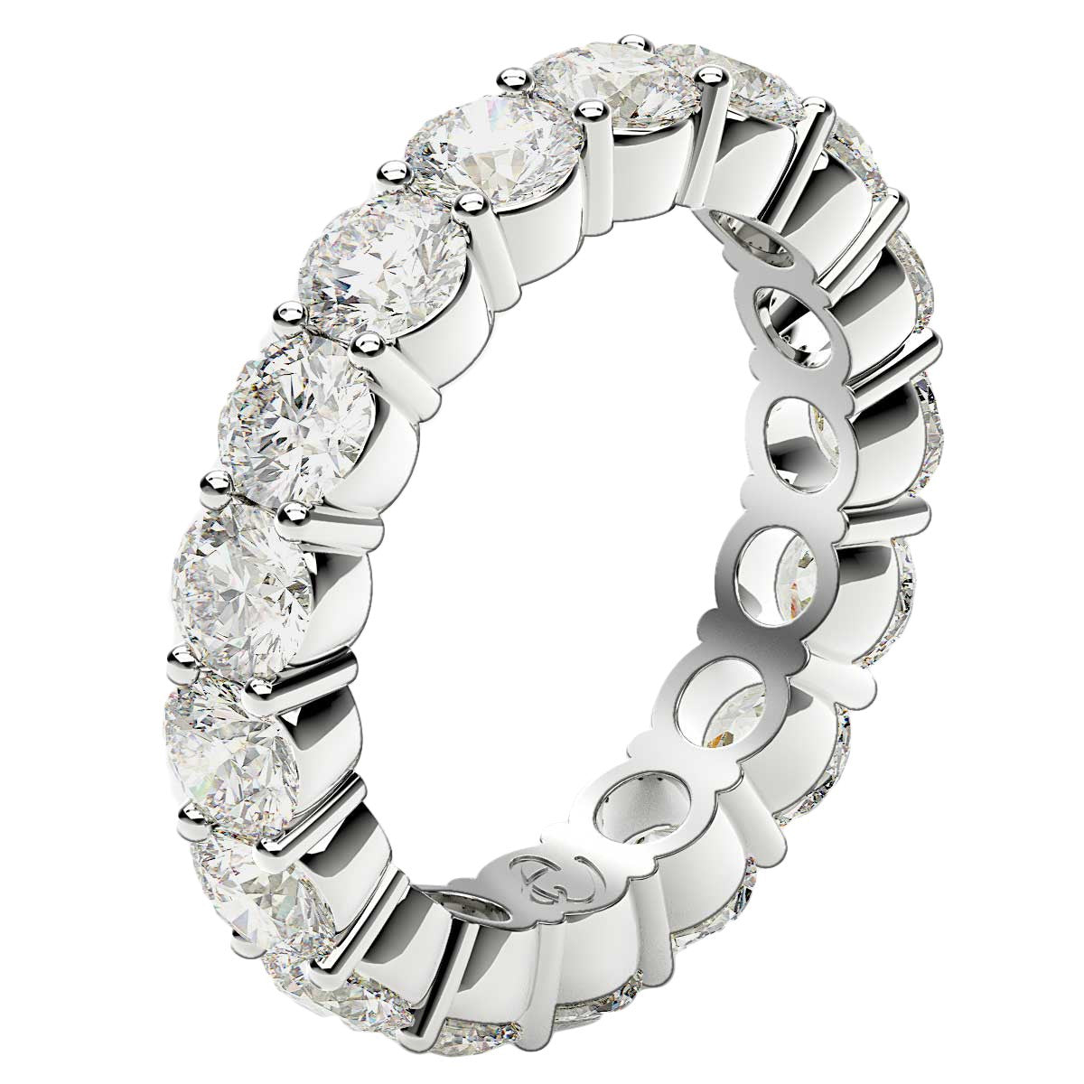 Anillo de Eternidad con Diamantes Redondos Cultivados en Laboratorio de Oro Blanco de 14k (3 quilates, FG/VS2)