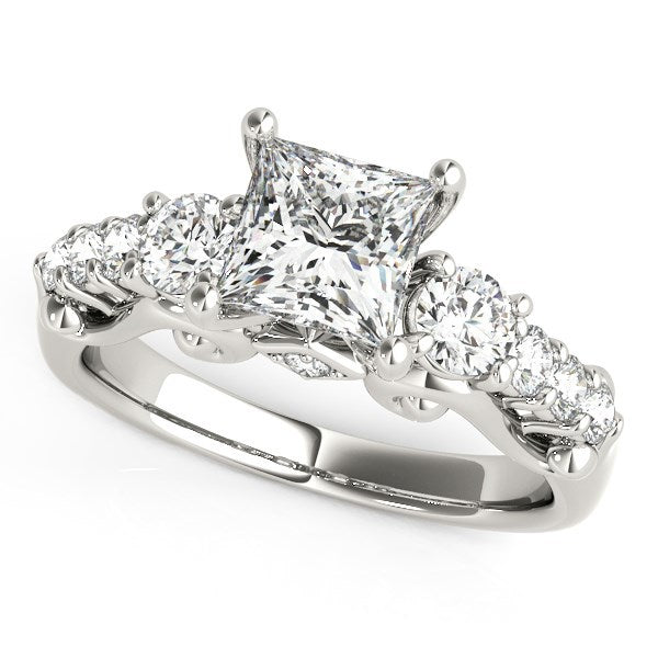 Anillo de compromiso con diamante de diseño antiguo de tres piedras de oro blanco de 14 quilates (1,75 qt. total)