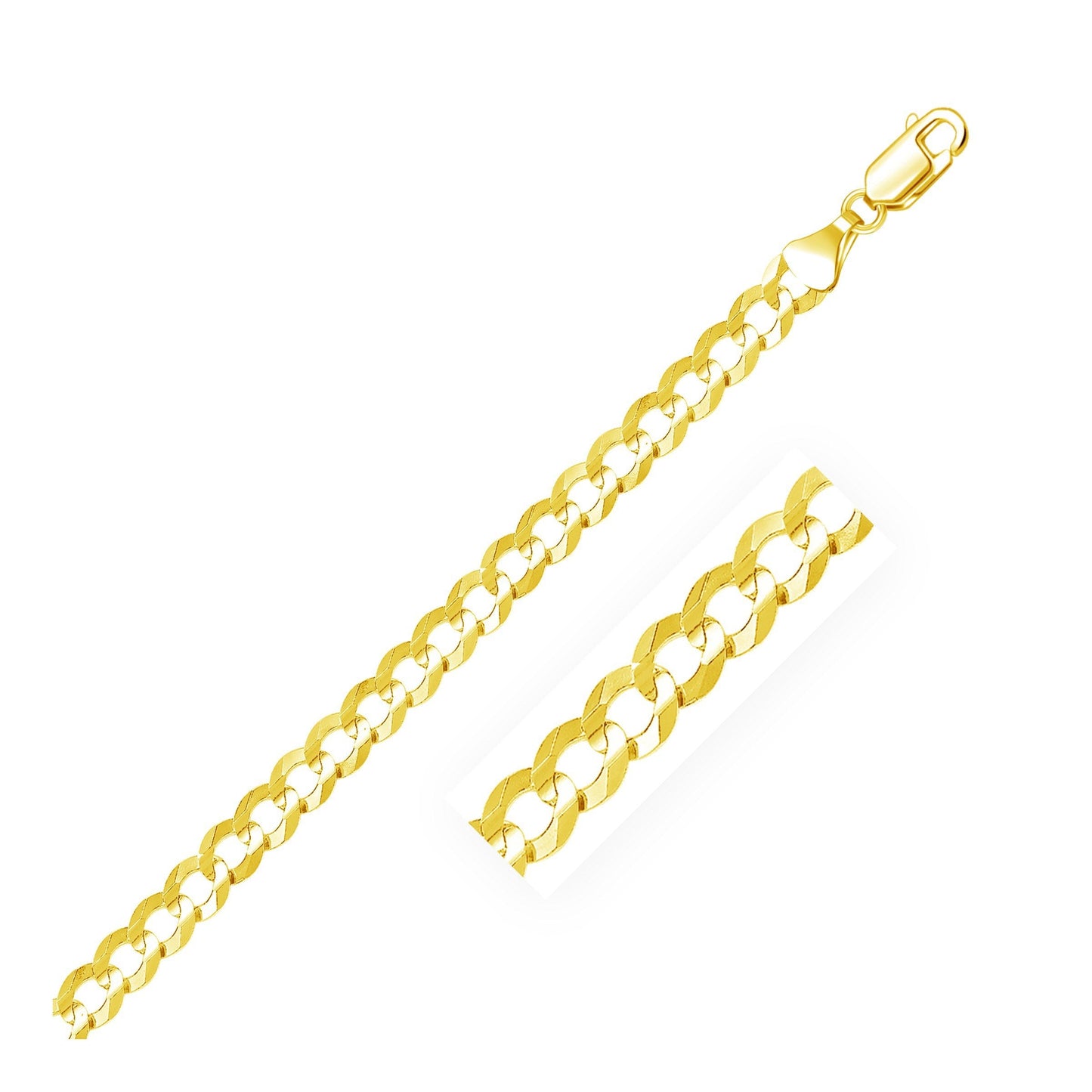 Pulsera maciza de oro amarillo de 14k con diseño de eslabones tipo cubano de 7,0 mm
