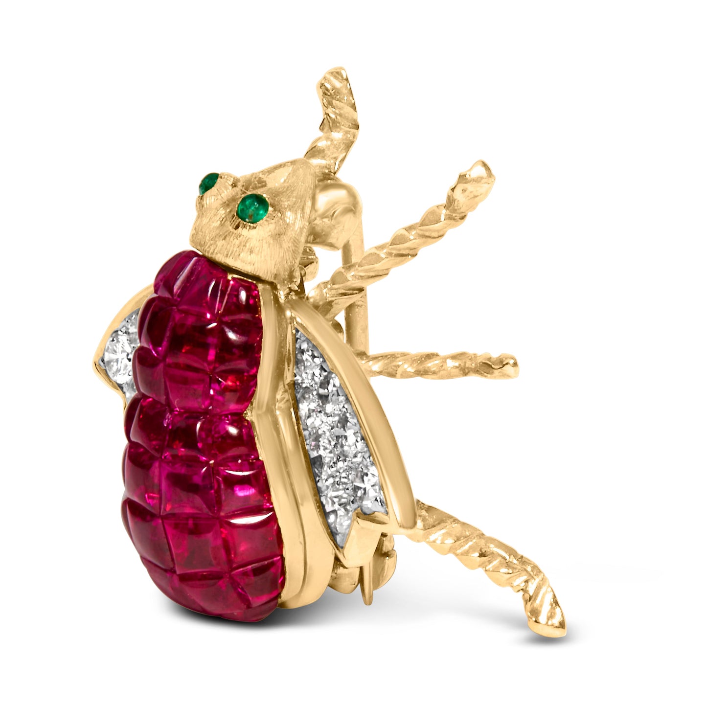 Broche de abejorro en oro amarillo de 18K con diamantes de 3/8 Cttw y rubíes rojos de 6 3/4 Cttw (color F-G, claridad VS2-SI1)