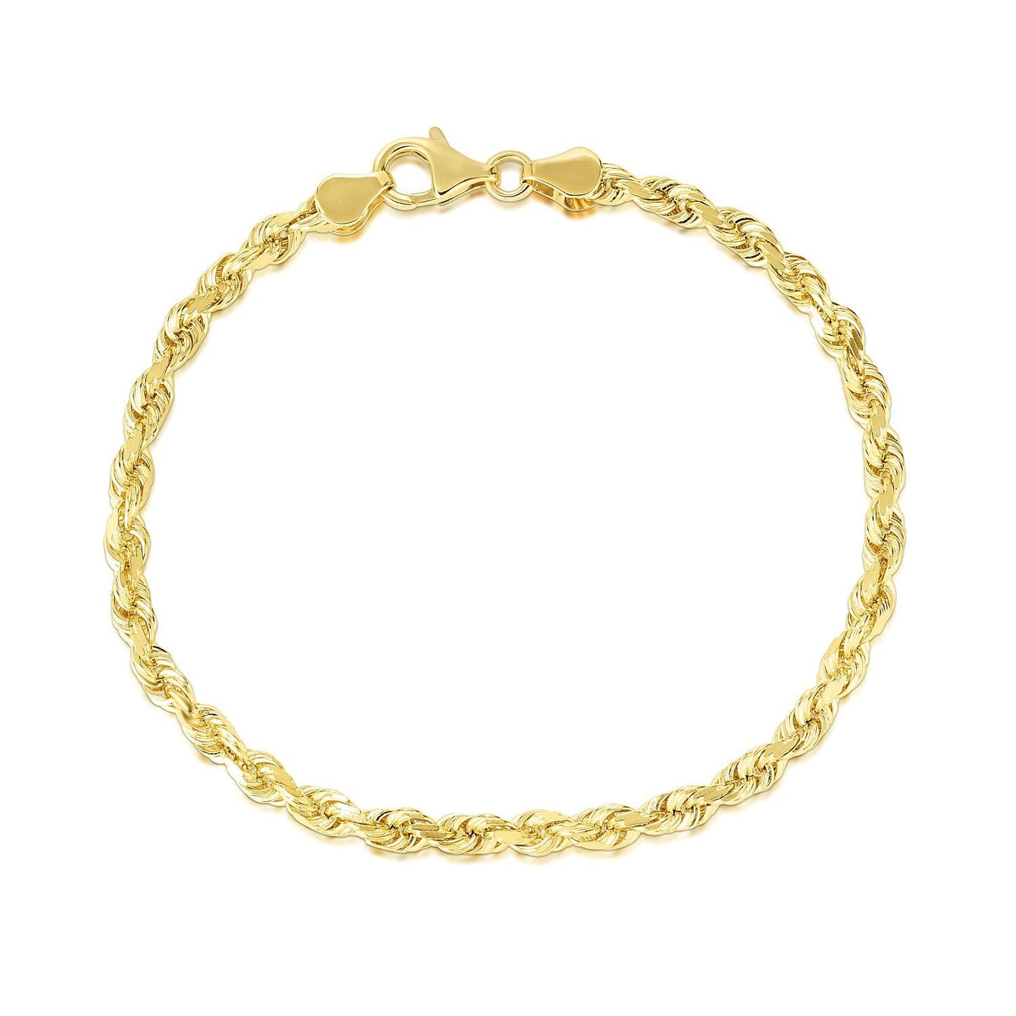 Pulsera de soga maciza de oro amarillo de 10k con corte de diamante de 5.0 mm