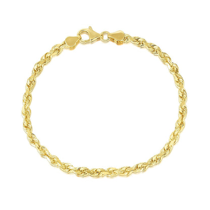 Pulsera de soga maciza de oro amarillo de 10k con corte de diamante de 5.0 mm