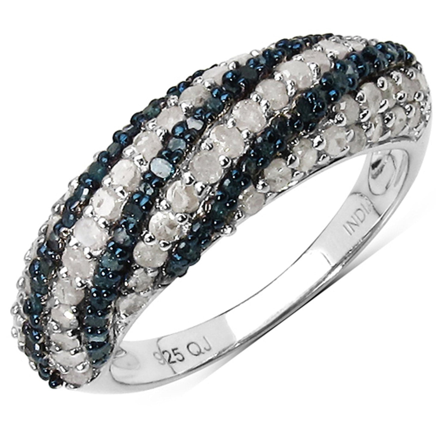 Anillo de plata de ley .925 con diamante azul auténtico y diamante blanco de 1,25 quilates
