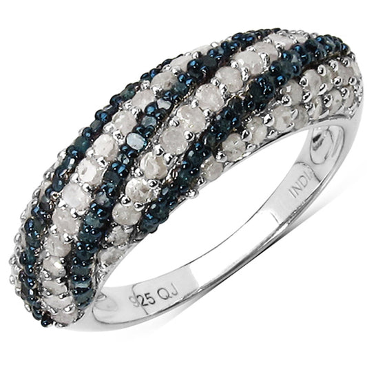 Anillo de plata de ley .925 con diamante azul auténtico y diamante blanco de 1,25 quilates