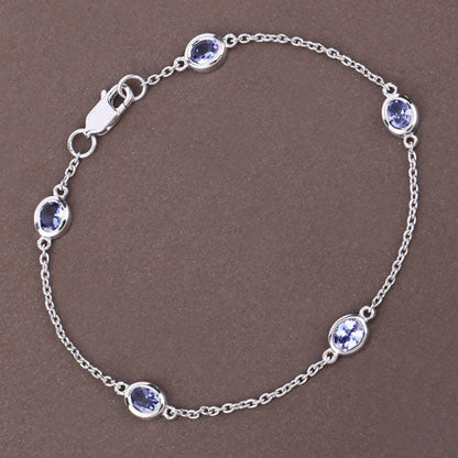 Pulsera de plata de ley .925 con tanzanita genuina de 1,65 quilates