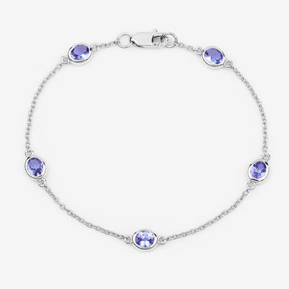 Pulsera de plata de ley .925 con tanzanita genuina de 1,65 quilates