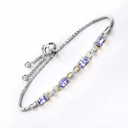Pulsera de Plata de Ley 925 con Tanzanita Genuina de 1,81 Quilates y Topacio Blanco