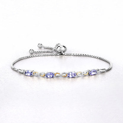 Pulsera de Plata de Ley 925 con Tanzanita Genuina de 1,81 Quilates y Topacio Blanco