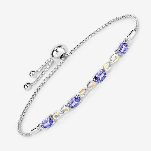 Pulsera de Plata de Ley 925 con Tanzanita Genuina de 1,81 Quilates y Topacio Blanco