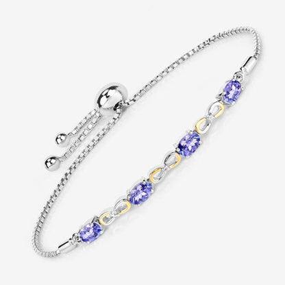 Pulsera de Plata de Ley 925 con Tanzanita Genuina de 1,81 Quilates y Topacio Blanco