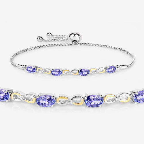 Pulsera de Plata de Ley 925 con Tanzanita Genuina de 1,81 Quilates y Topacio Blanco