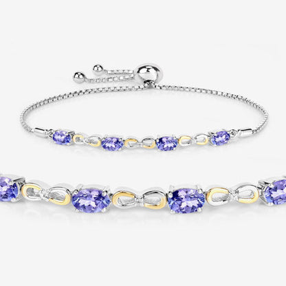 Pulsera de Plata de Ley 925 con Tanzanita Genuina de 1,81 Quilates y Topacio Blanco