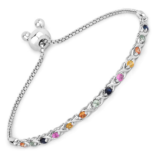 Pulsera de plata de ley .925 con zafiros múltiples auténticos de 0.88 quilates