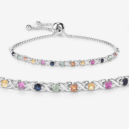 Pulsera de plata de ley .925 con zafiros múltiples auténticos de 0.88 quilates