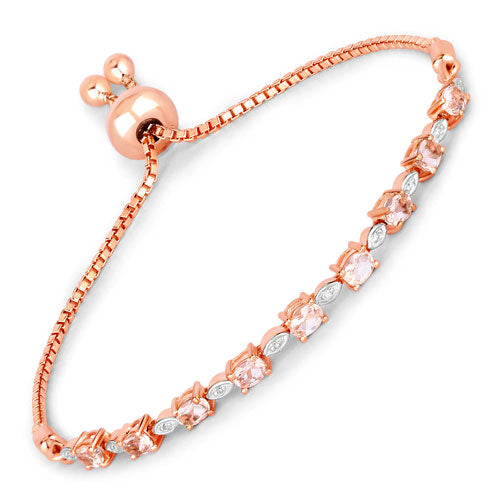 Pulsera de 1,38 quilates de morganita auténtica y diamantes blancos en plata de ley .925