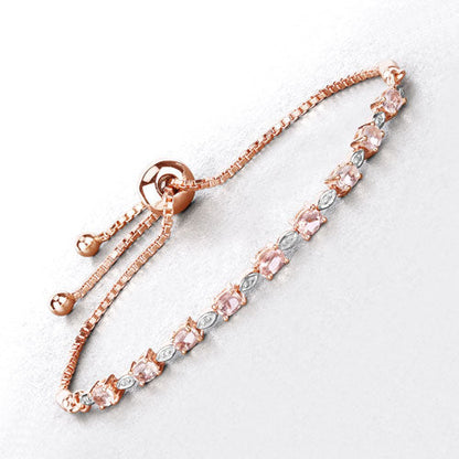 Pulsera de 1,38 quilates de morganita auténtica y diamantes blancos en plata de ley .925