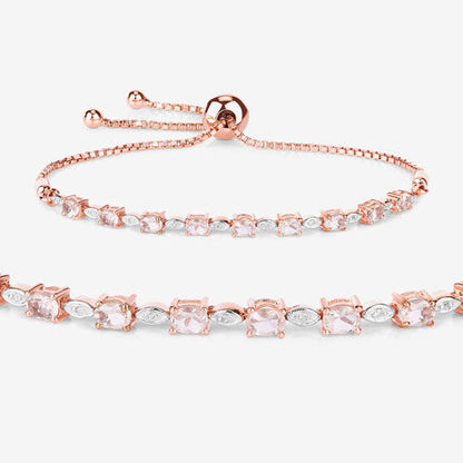 Pulsera de 1,38 quilates de morganita auténtica y diamantes blancos en plata de ley .925