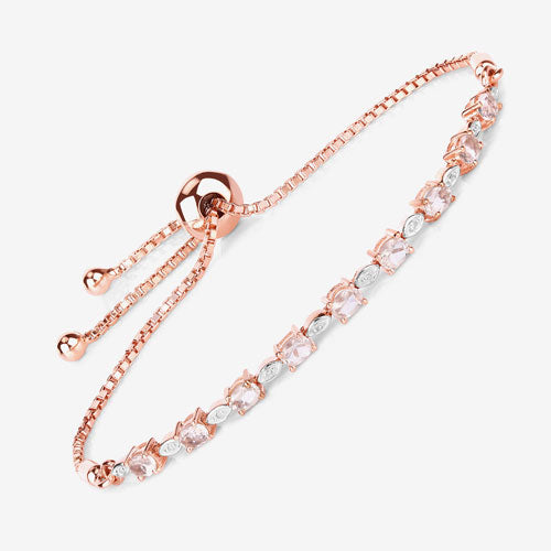 Pulsera de 1,38 quilates de morganita auténtica y diamantes blancos en plata de ley .925