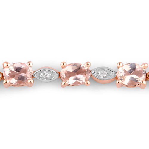 Pulsera de 1,38 quilates de morganita auténtica y diamantes blancos en plata de ley .925