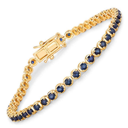 Pulsera de oro amarillo de 14 quilates con zafiro azul genuino de 3,13 quilates