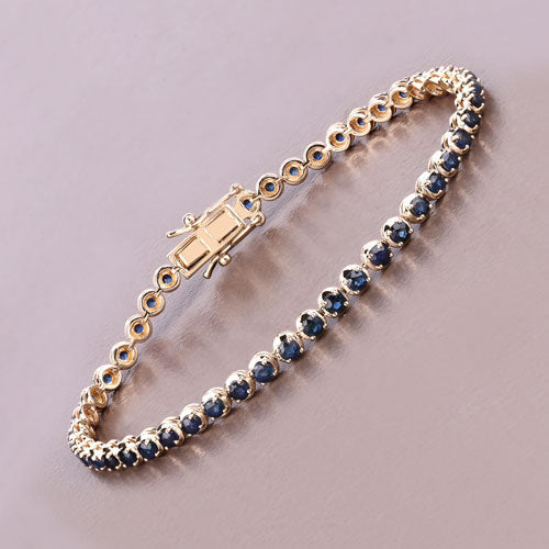 Pulsera de oro amarillo de 14 quilates con zafiro azul genuino de 3,13 quilates