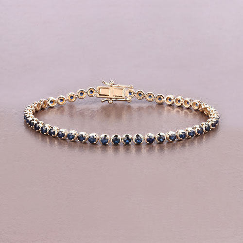 Pulsera de oro amarillo de 14 quilates con zafiro azul genuino de 3,13 quilates