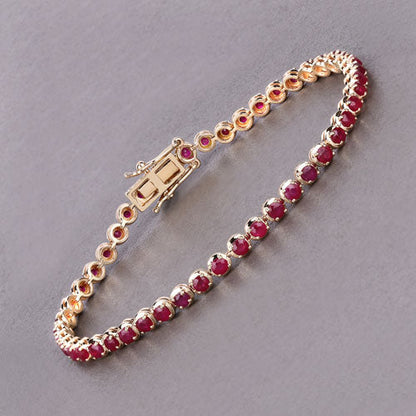 Pulsera de oro amarillo de 14K con rubí genuino de Mozambique de 3,13 quilates