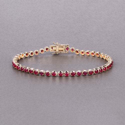 Pulsera de oro amarillo de 14K con rubí genuino de Mozambique de 3,13 quilates