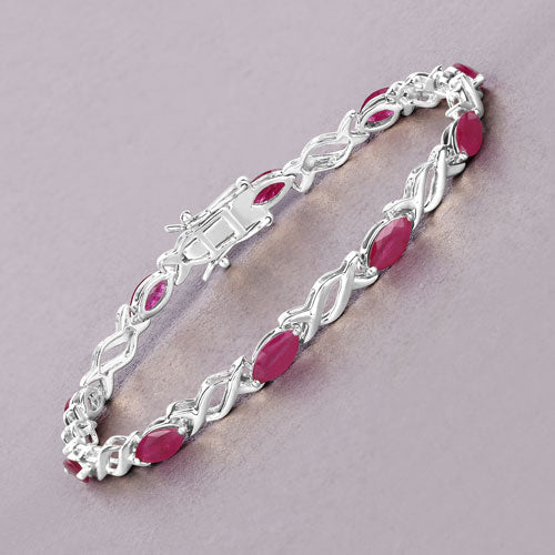 Pulsera de oro blanco de 10K con rubí genuino de 5,00 quilates