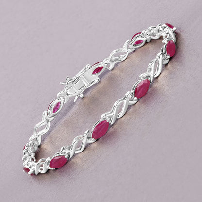 Pulsera de oro blanco de 10K con rubí genuino de 5,00 quilates