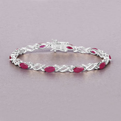 Pulsera de oro blanco de 10K con rubí genuino de 5,00 quilates