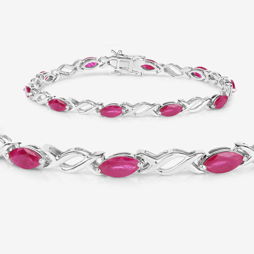 Pulsera de oro blanco de 10K con rubí genuino de 5,00 quilates