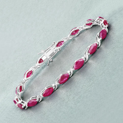 Pulsera de oro blanco de 10K con rubí genuino de 8,00 quilates