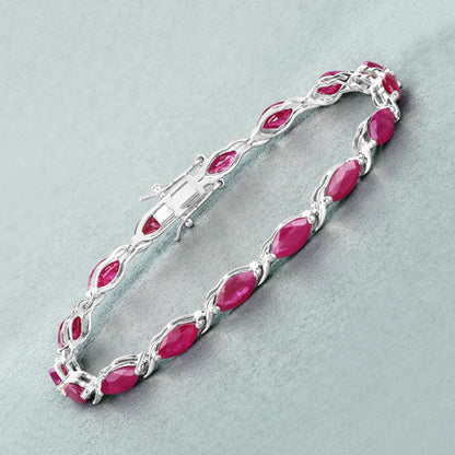 Pulsera de oro blanco de 10K con rubí genuino de 8,00 quilates