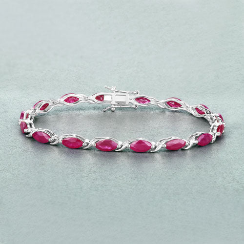 Pulsera de oro blanco de 10K con rubí genuino de 8,00 quilates