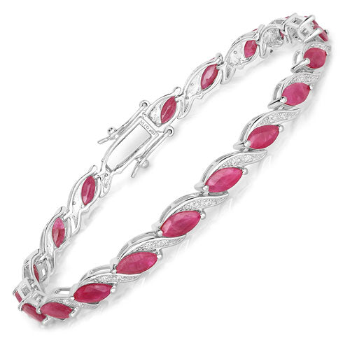 Pulsera de oro blanco de 10K con rubí genuino de 7,78 quilates y diamantes blancos