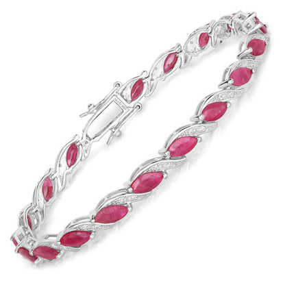 Pulsera de oro blanco de 10K con rubí genuino de 7,78 quilates y diamantes blancos