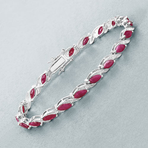 Pulsera de oro blanco de 10K con rubí genuino de 7,78 quilates y diamantes blancos