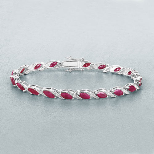 Pulsera de oro blanco de 10K con rubí genuino de 7,78 quilates y diamantes blancos