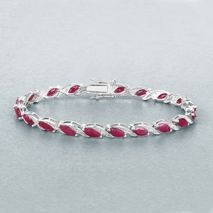 Pulsera de oro blanco de 10K con rubí genuino de 7,78 quilates y diamantes blancos