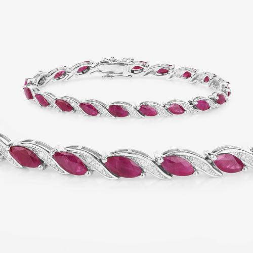 Pulsera de oro blanco de 10K con rubí genuino de 7,78 quilates y diamantes blancos