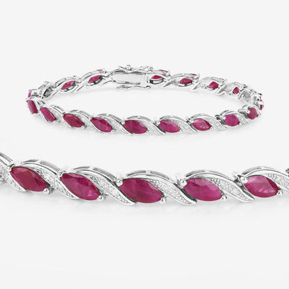 Pulsera de oro blanco de 10K con rubí genuino de 7,78 quilates y diamantes blancos
