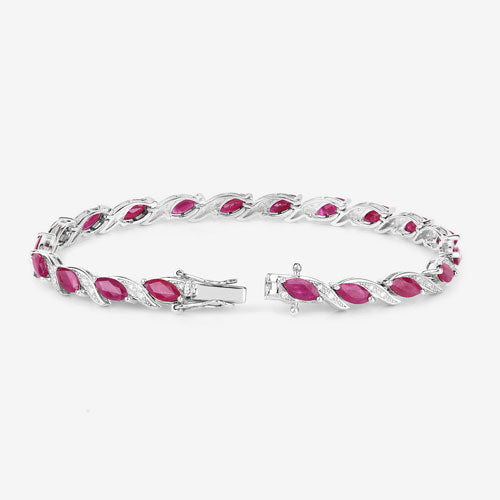 Pulsera de oro blanco de 10K con rubí genuino de 7,78 quilates y diamantes blancos