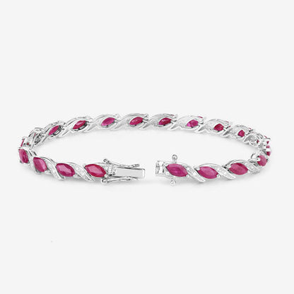 Pulsera de oro blanco de 10K con rubí genuino de 7,78 quilates y diamantes blancos