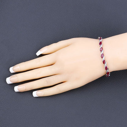 Pulsera de oro blanco de 10K con rubí genuino de 7,78 quilates y diamantes blancos